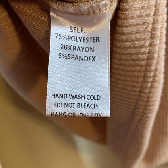 Easel boutique cowl neck sweater thin ribbed camel tan loose boxy exposed seams - Picture 8 of 8